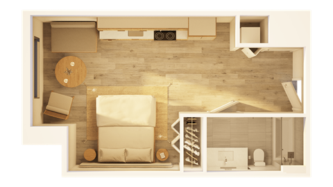 Floor plan for studio, 1 bath, 457 sqft